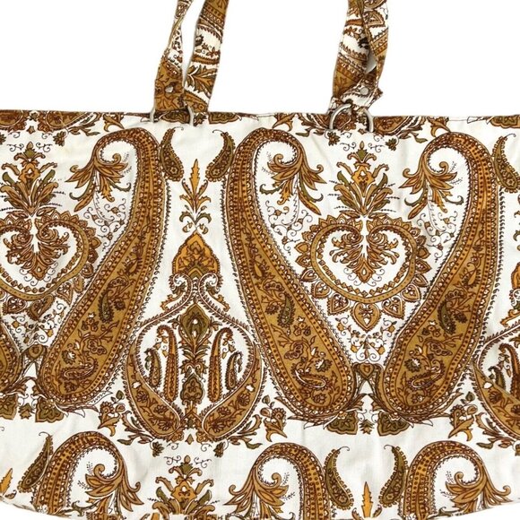 Murval Paisley Canvas Tote Bag Fall Colors Brown Orange White 12" x 20" - Picture 6 of 8